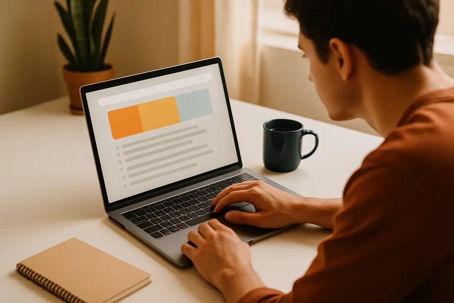 A person reading a highlighted answer at the top of search results on a laptop